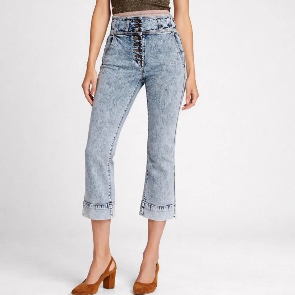 Ulla Johnson Ellis Acid Wash High Rise Cropped Jeans - Picture 1 of 10